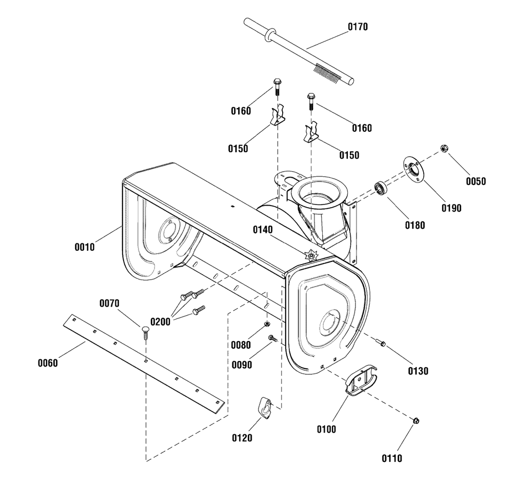 Auger Housing Diagram and Parts List for 1730 (1696158-00)(2012) Briggs and Stratton Snow Blower